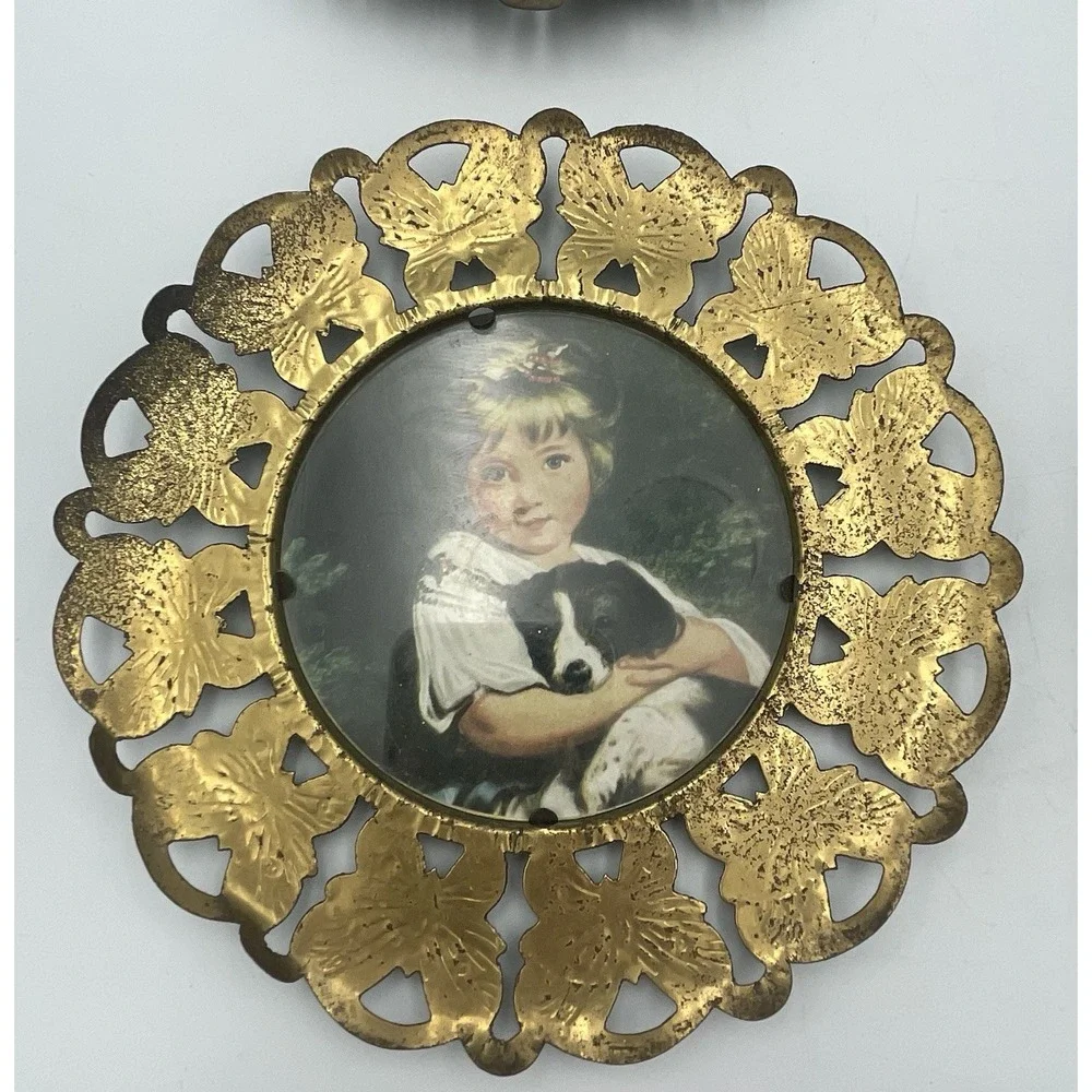 Vtg Butterfly Mini Portrait Wall Decor Brass Set Of 4 Made In England Victorian